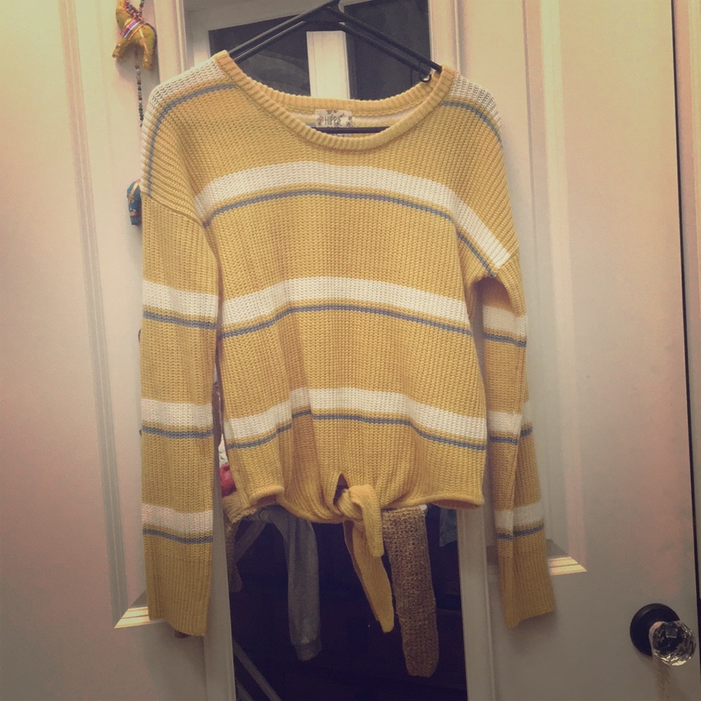 Hippie rose tie front sweater yellow with stripes